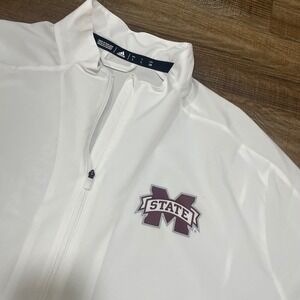 Adidas Mississippi State Bulldogs Mens Large White Quarter Zip Windbreaker MSU